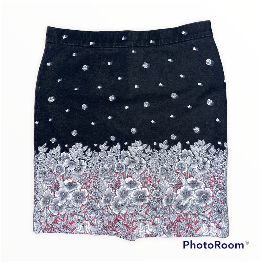 J.Jill Pencil Skirt Cotton Pull On Floral Print Women Sz 8